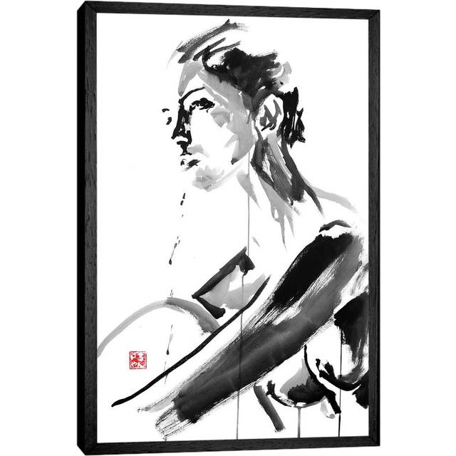 Girls Love Flowers Giraffe - Print on Canvas - Black Framed (101.6 cm H x 66.04 cm W)