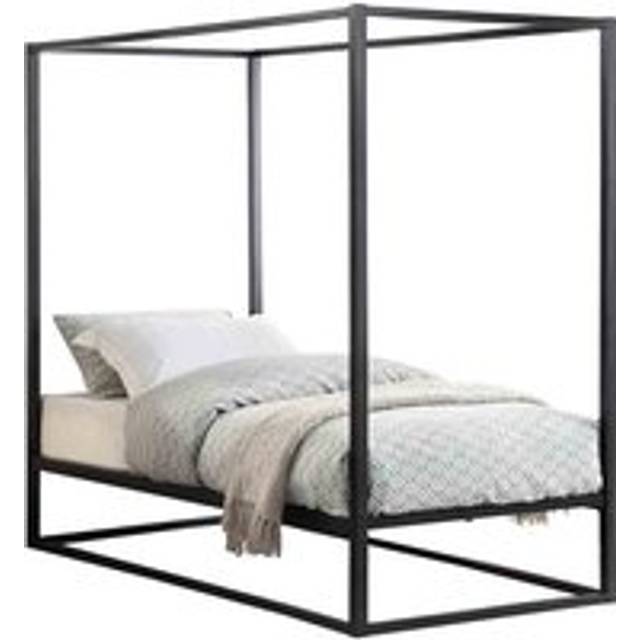 (Single 90 x 190cm, No Mattress) ASHWELL MODERN 4 FOUR POSTER BLACK METAL BED FRAME