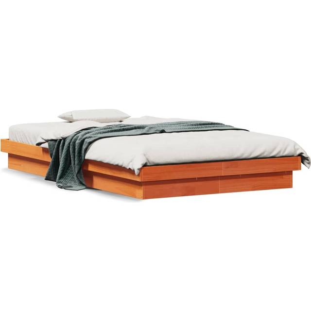 vidaXL LED Bed Frame without Mattress Wax Brown 120x190 cm Small Double Solid Wood