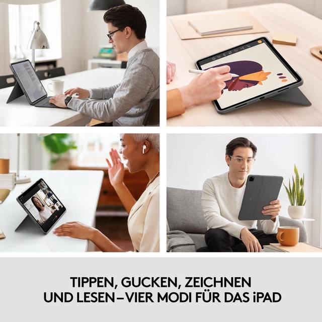 Logitech Combo Touch iPad Pro 12,9 tum (5:e gen – 2021) Tangentbordsfodral – löstagbart bakgrundstangentbord med kickstativ, klick-var som helst, smart kontakt – QWERTY UK engelsk layout – grå