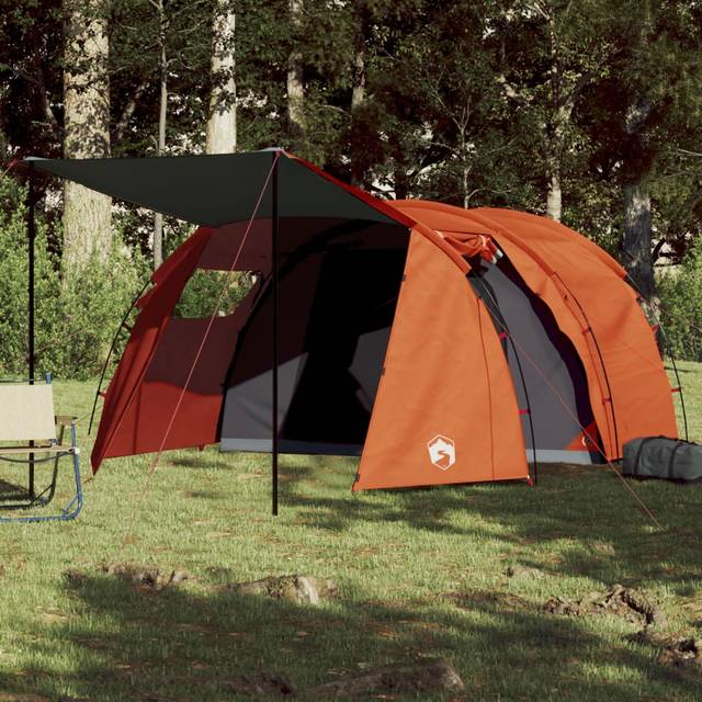 vidaXL Camping Tent Tunnel 4-Person Grey and Orange Waterproof