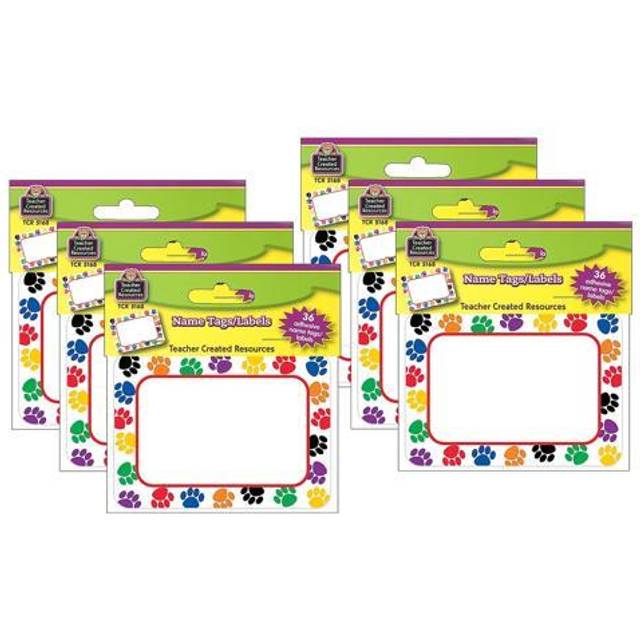 Teacher Created Resources Colorful Paw Prints Name Tags  36 Per Pack  6 Packs