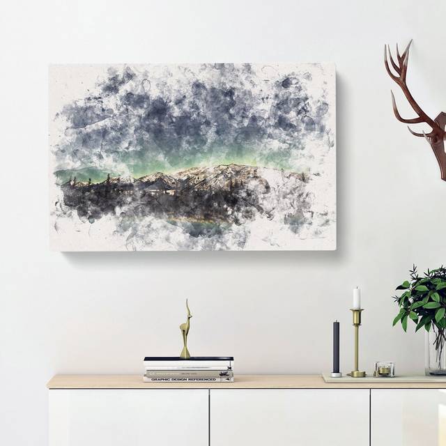Northern Lights over in Canada Watercolour - Wrapped Canvas Graphic Art Print (40cm H x 60cm W x 3cm D)