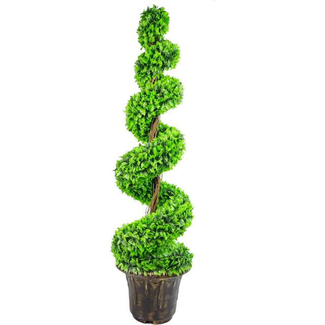120Cm Green Large Leaf Spiral With Decorative Planter, Green