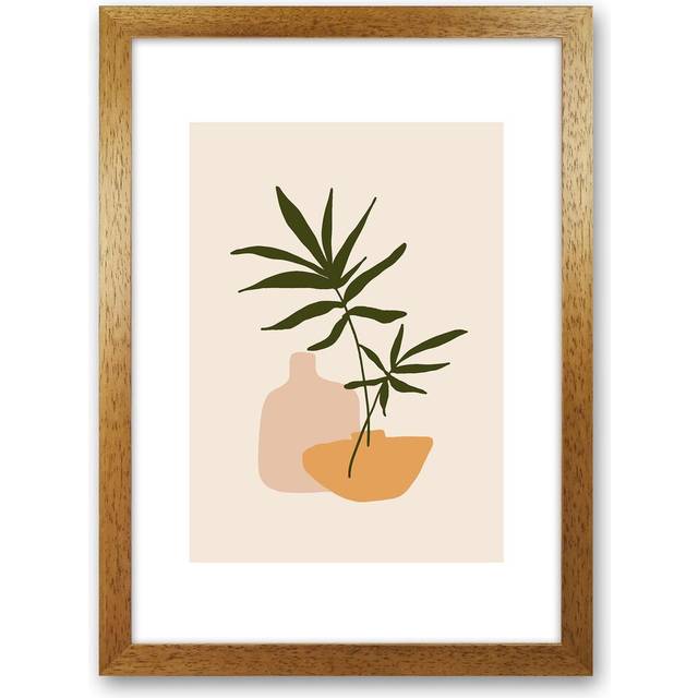 Mica Plant Pots Beige N1 by Pixy Paper - Graphic Art - Oak Framed (59.4cm H x 42cm W x 3cm D)