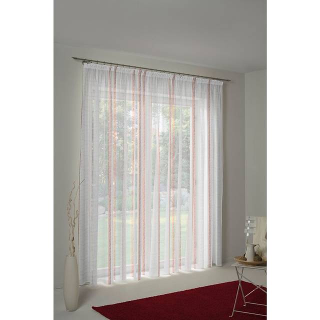 Forsman Pinch Pleat Semi Transparent Curtains - White;Red (750cm Width x 120cm Drop)