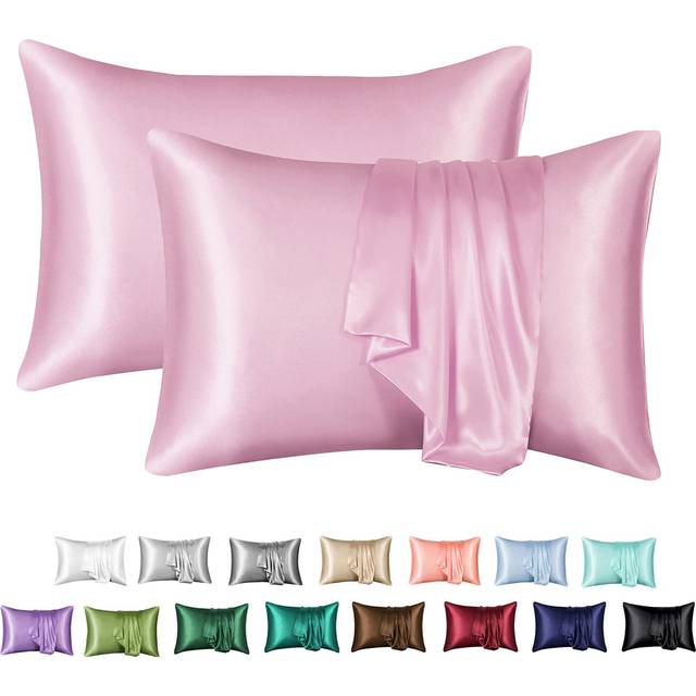 MR&HM Satin Pillowcase for Hair and Skin  Silk Satin Pillowcase 2 Pack  Standard Size Pillow Cases Set of 2  Silky Pillow Cover with Envelope Closure