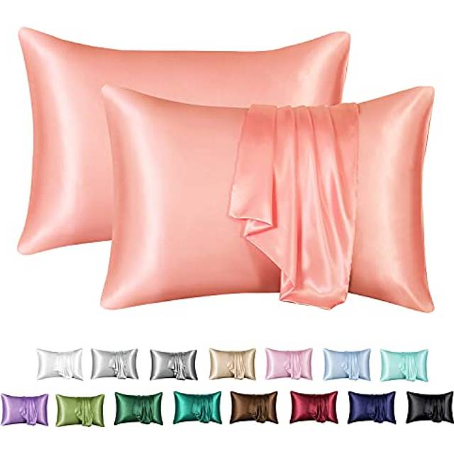 MR&HM Satin Pillowcase for Hair and Skin  Silk Satin Pillowcase 2 Pack  Standard Size Pillow Cases Set of 2  Silky Pillow Cover with Envelope Closure