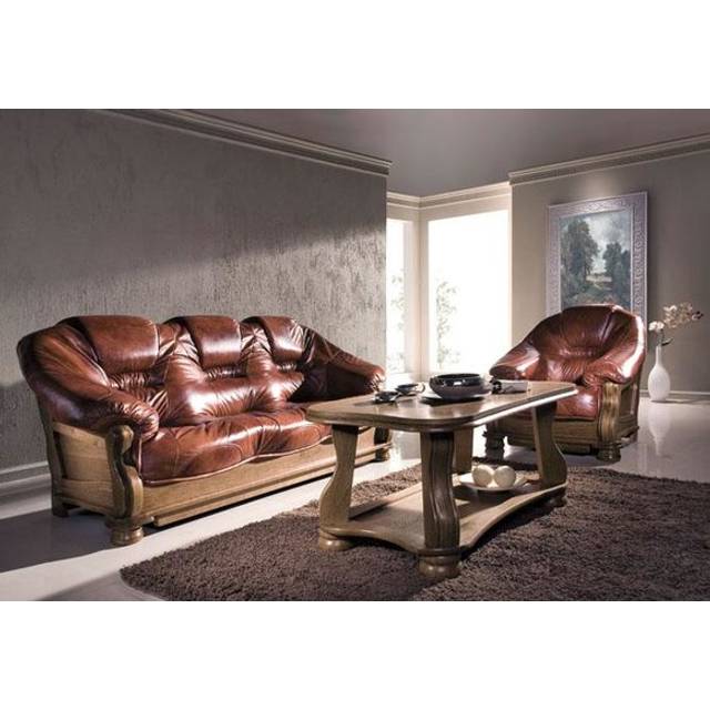 Classic three - seater sofas upholstered real wood leather couches leather brown