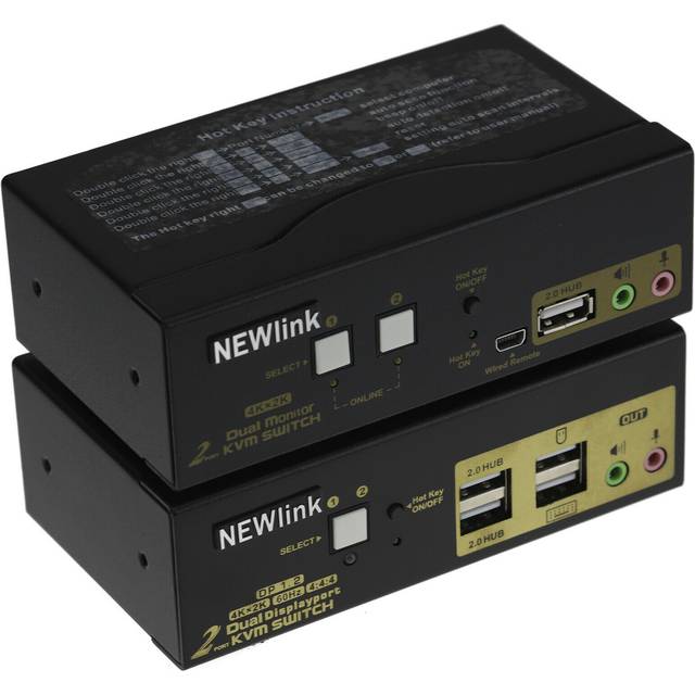 kenable 2 Port DUAL SCREEN HDMI 2.0 KVM Switcher Box 4K 60Hz with Cables Remote Control