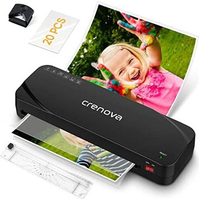 Crenova A4 Laminator, Thermal Laminator Machine for Hot and Cold Settings with 10 Laminating Pouches No Bubbles for School Home Use (Black)
