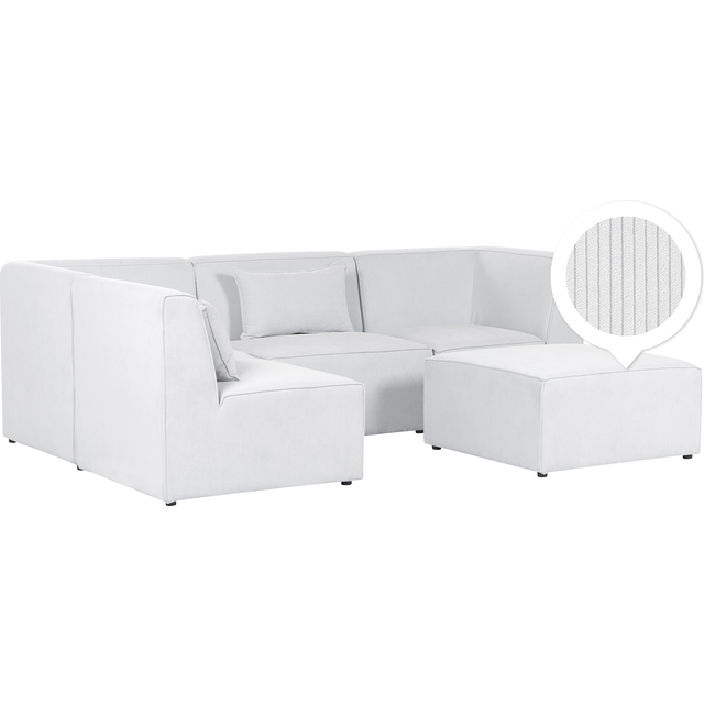 Beliani Right Hand 4 Seater Modular Jumbo Cord Corner Sofa With Ottoman Off White Lemvig, White