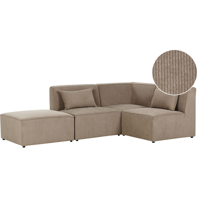 Beliani Left Hand 3 Seater Modular Jumbo Cord Corner Sofa With Ottoman Taupe Lemvig, Multi