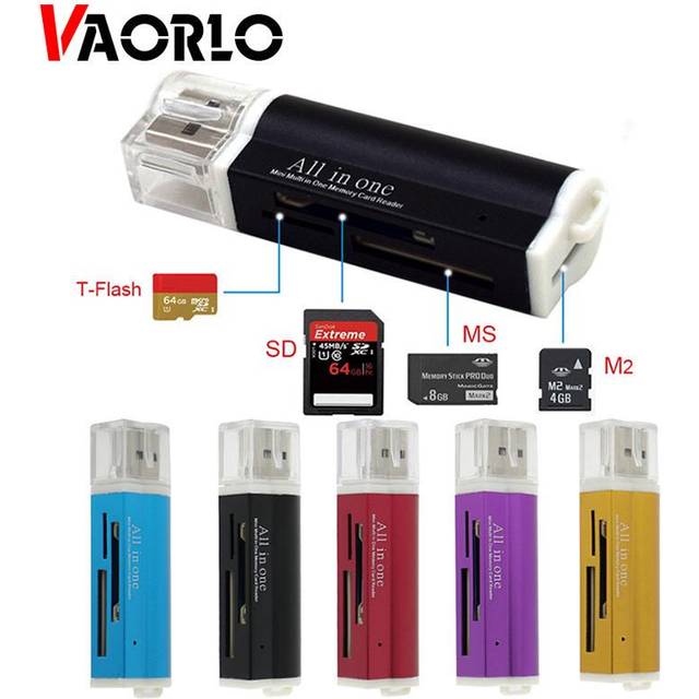 (Black) VAORLO Card Reader for Micro SD SDHC TF M2 MMC MS PRO DUO All in 1 USB 2.0 Multi Memory