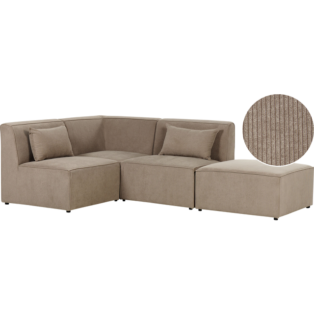 Beliani Right Hand 3 Seater Modular Jumbo Cord Corner Sofa With Ottoman Taupe Lemvig, Multi
