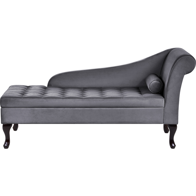 Right Hand Velvet Chaise Lounge with Storage Dark Grey PESSAC