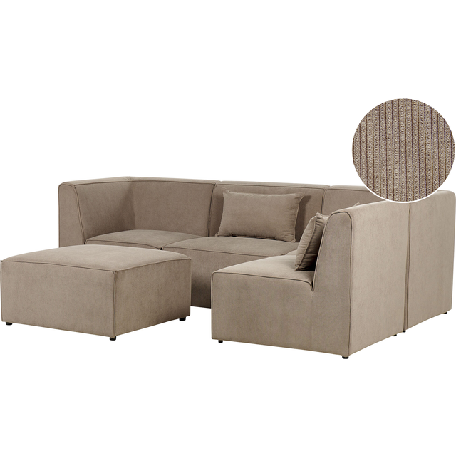 Beliani Left Hand 4 Seater Modular Jumbo Cord Corner Sofa With Ottoman Taupe Lemvig, Multi