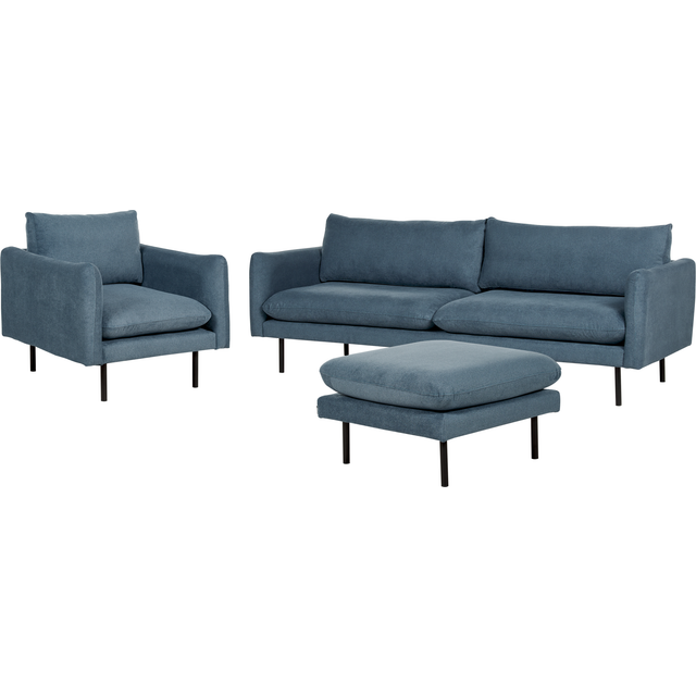 Beliani Fabric Living Room Set With Ottoman Blue Vinterbro, Blue