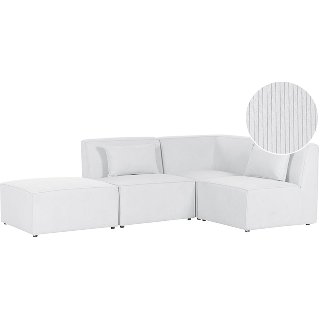 Beliani - Modern Corduroy 3 Seater Modular Left Corner Sofa with Ottoman Cushion Off White Lemvig