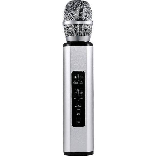 Multifunktionell bluetooth-karaoke-mikrofon med dubbla högtalare trådlös bärbar intelligent mikrofon för karaoke för mobiltelefoner - silver--