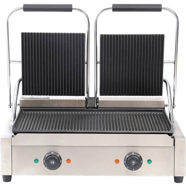 Kitchen Panini Press Grill Sandwich Maker Toaster Oven Grooved - Silver / 57cm