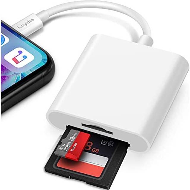 SD Card Reader for iPhone iPad, 2 in 1 Memory Card Reader Adapter, Camera Card Viewer with SD & TF Card Slots, Plug and Play