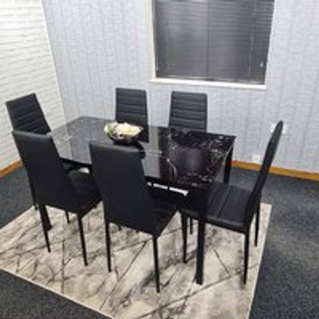 Kosy Koala Dining Table And 6 Chairs Black Marble Effect Glass 6 Leather Black Chairs, Multi