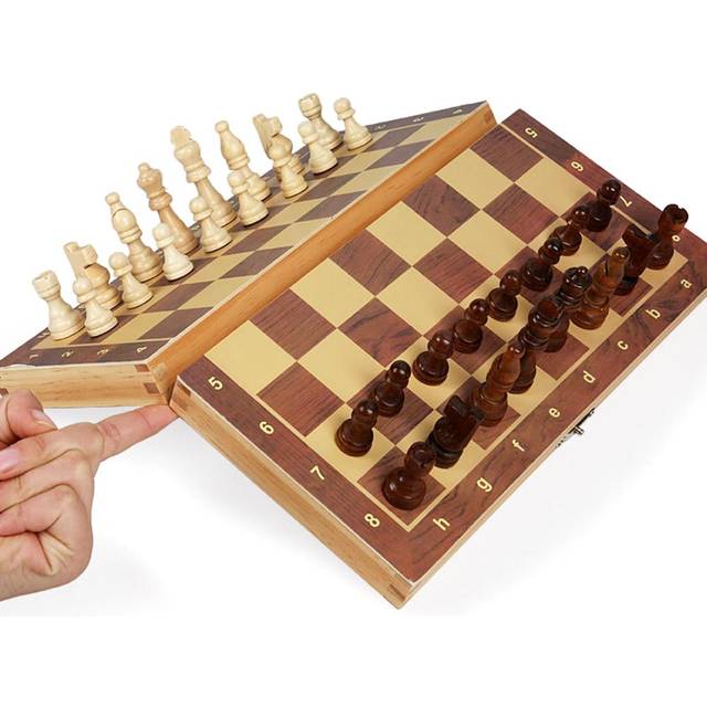Folding Wooden Chess Set Magnetic Chess Board Set with Interior Storage Adults Kids Portable Travel S