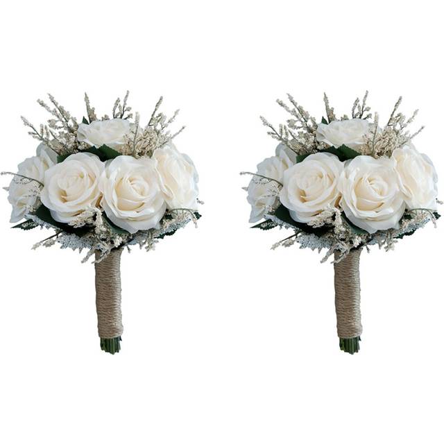2X Bridal Bouquets for Wedding, Artificial Flower Bouquet Bride Bridesmaid Holding Flower, Flower Girl Bouquet