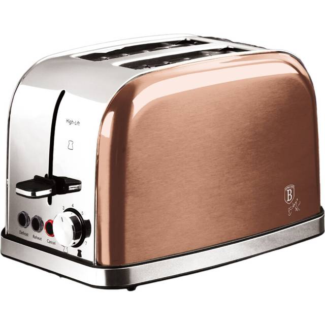 (Rose Gold ) Stainless Steel Berlinger Haus Wide Slots 2 Slice Bread Browning Defrost Toaster