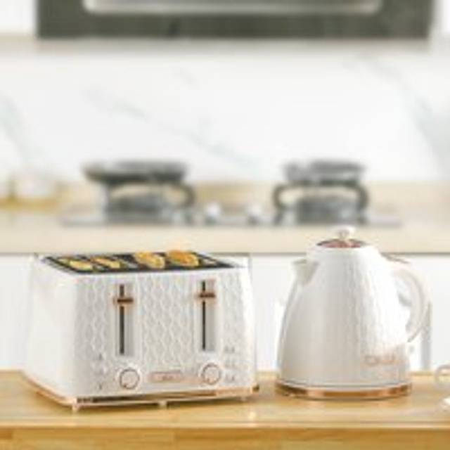 HOMCOM 1.7L Kettle and Toaster Set with Defrost Reheat and Crumb Tray White