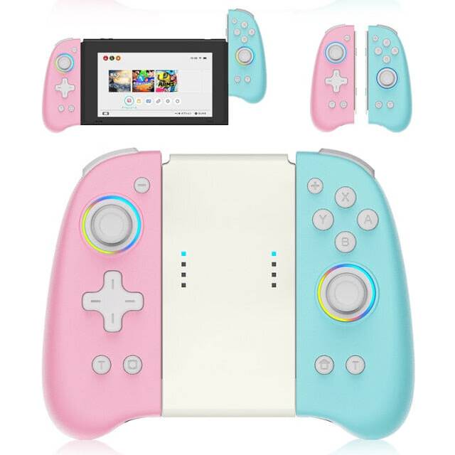 (Blue pink) Switch Joy-Con Controller NS Wireless Gamepad With Wake Up Colorful Lights Game Handle For Nintendo Switch