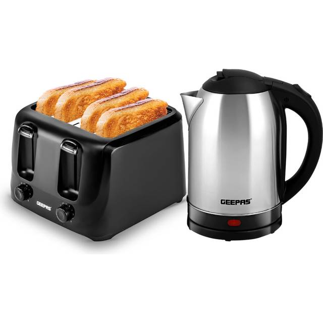 Geepas Electric Kettle & 2 Slice Bread Toaster Kitchen Set - Black (4 - Slice)