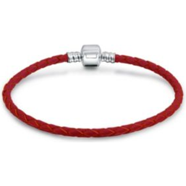 Red Braided Genuine Leather Starter Charm Fit European Beaded Bracelet Women Sterling Silver Barrel Clasp .925 red