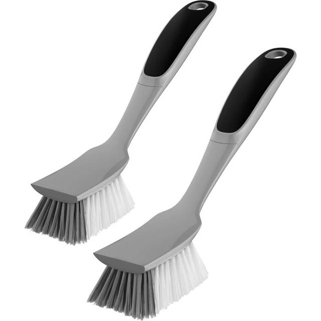 MR.SIGA Dish Brush with Non Slip Handle Built-in Scraper, Scrub Brush for Pans, Pots, Kitchen Sink Cleaning, 2 Pack