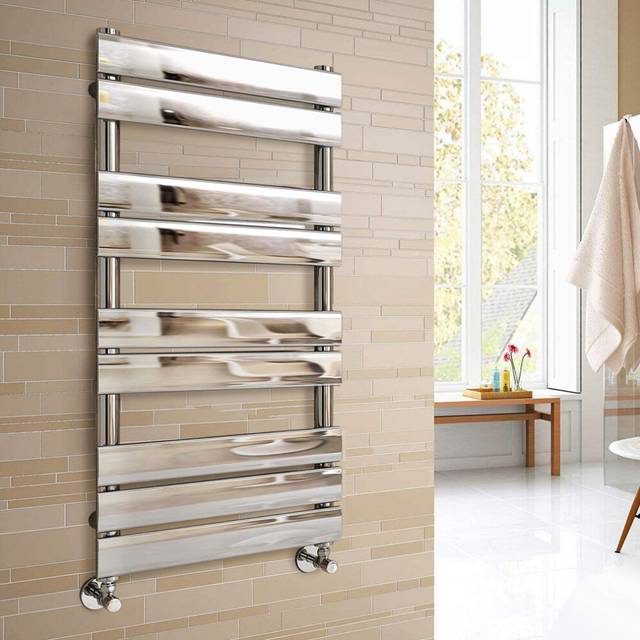 Heated Towel Rail Radiator For Bathroom Ladder Flat Panel Chrome 1000x450mm - Warmehaus