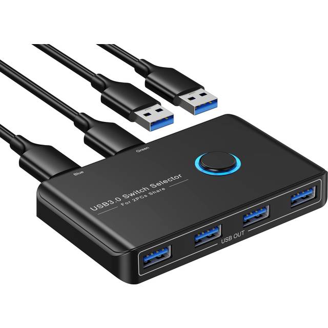 USB 3.0 Switch, 4 Port USB Switcher for 2 Computer, 5Gbps High-Speed Peripheral USB Switch Selector Sharing Mouse