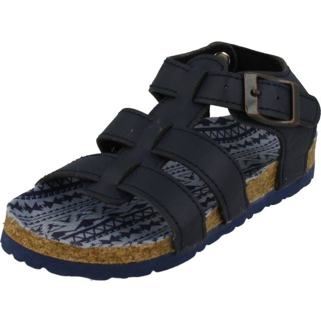 (UK 8 Child, Navy (Blue)) Boys Spot On Flat Strappy Sandals