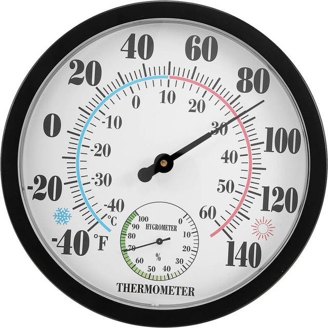 Indoor Outdoor Thermometer Garden Wall Patio Weather Thermometer Hygrometer, Number 10 in Diameter (Black)