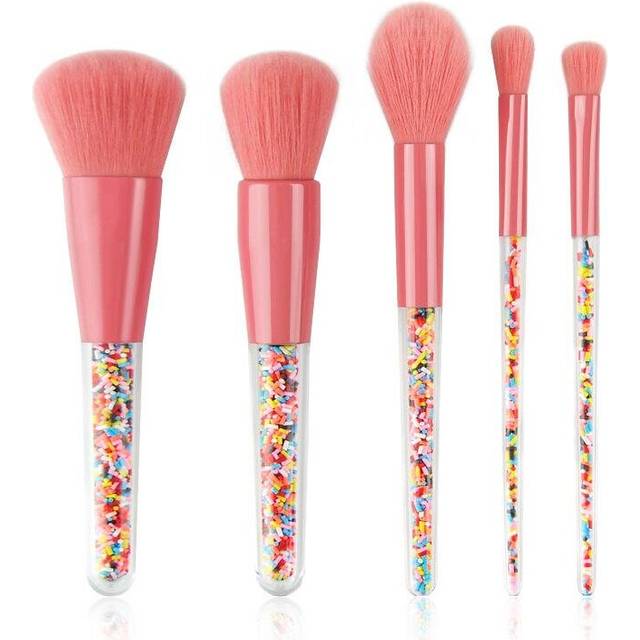 5 Makeup Brushes Candy Set Pink Rainbow Brush with Diamond