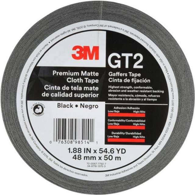 3M  GT2 1.88 x 54.6 Yard Gaffers Tape  Black