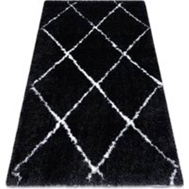 Rugsx - Carpet fluffy 2373 shaggy trellis - anthracite / white black 160x220 cm