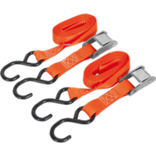 Cam Buckle Strap 25mm x 2.5m Polyester Webbing with S-Hooks 250kg Breaking Strength