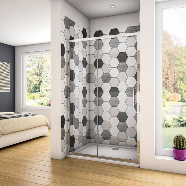 Scudo Black Square Bath Screen Aluminium Glass