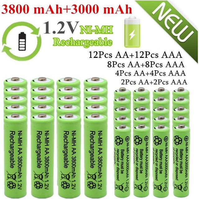 (2pcs AA + 2pcs AAA) 1.2V 3800mAh AA + 3000mAh AAA NI-MH Rechargeable Batteries