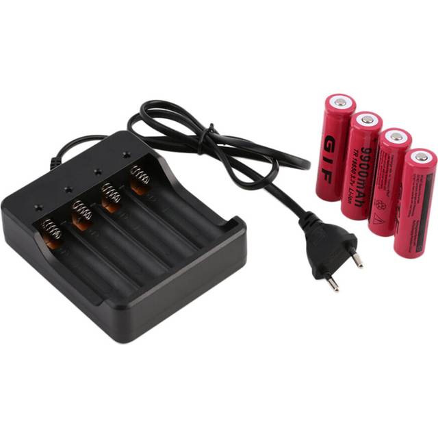 4pcs 18650 3.7V 9900mAh Li-ion Rechargeable Battery + EU Charger Indicator