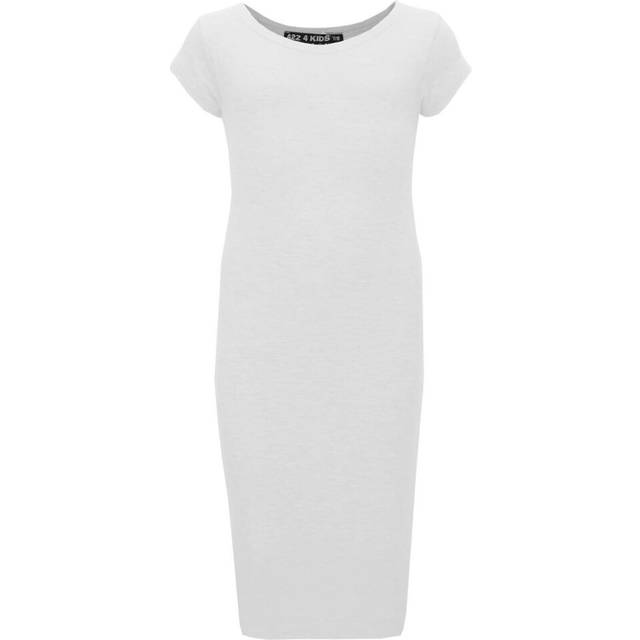 (11-12 Years, White) Gilrs Midi Dress Kids Plain Bodycon Stylish Fashion