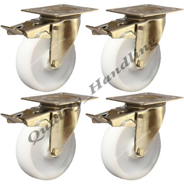 100mm-stainless steel nylon braked castors, 200kg each - set of 4.