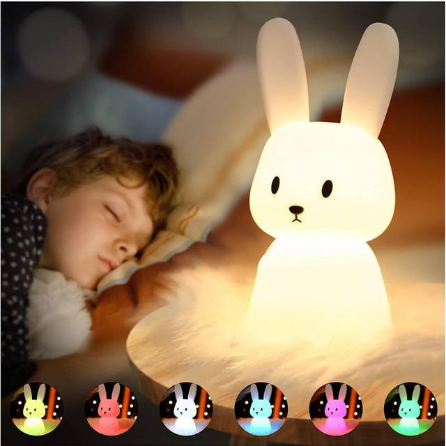 Rabbit Night Light Baby Touch 7 Colors | USB Rechargeable Can Be Timed Night Light Kids Deco Lamp For Christmas Decoration Kid Room Birthday Gift