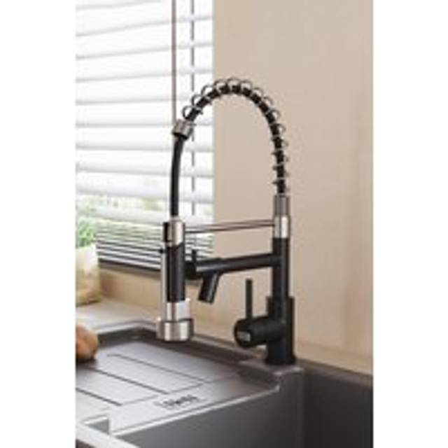 Stainless Steel Kitchen Faucet with Pull Down Spring Spout and Pot Filler - Black - One Size